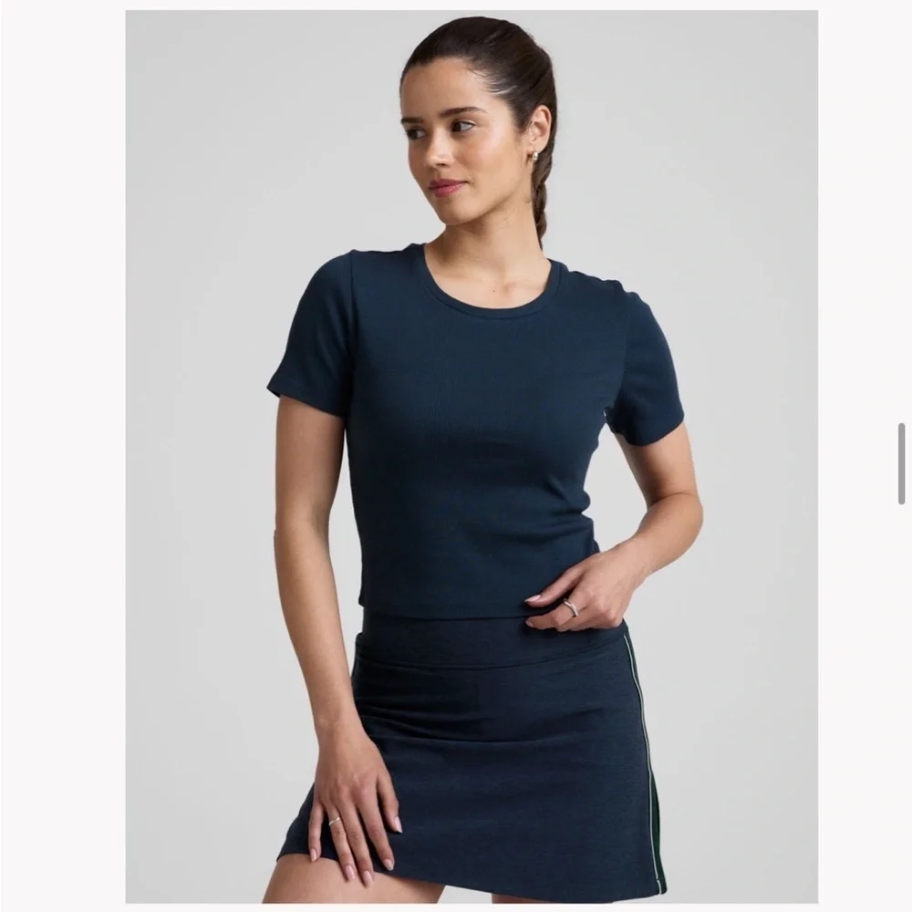 Beyond Yoga Women's Small Rib Baby Tee Nocturnal Navy Blue NWT T-Shirt Cropped - Picture 7 of 8
